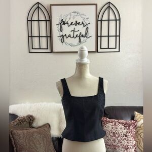Ann Taylor Black Beaded Crop Top Size US 6 Petite 100% Silk Side Zip Boho